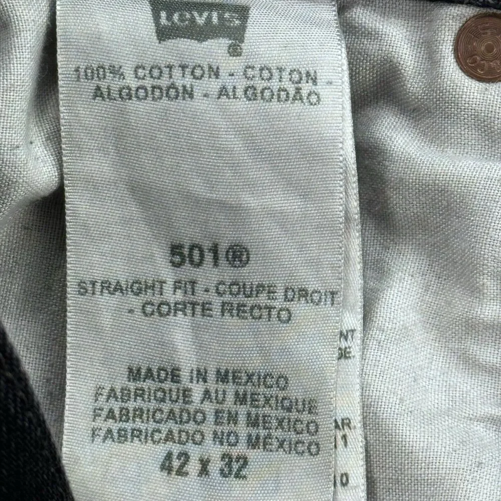 Levis 501 Jeans VTG‎ Men 42x32 Black Straight Button Fly Denim